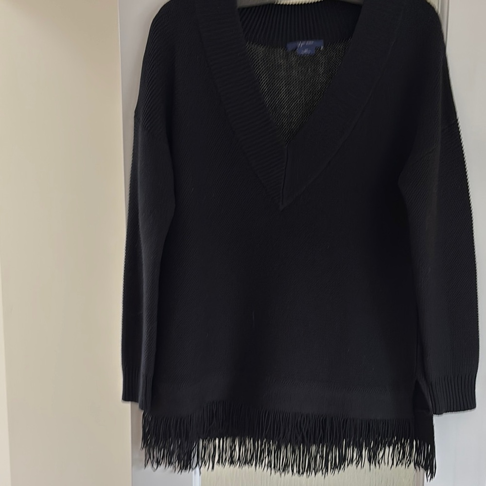 W by Worth Black V-Neck Sweater with Fringe